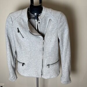 Gap Moto Jacket Coat Heather Gray Full Zip Pockets Collarless Casual Womens S